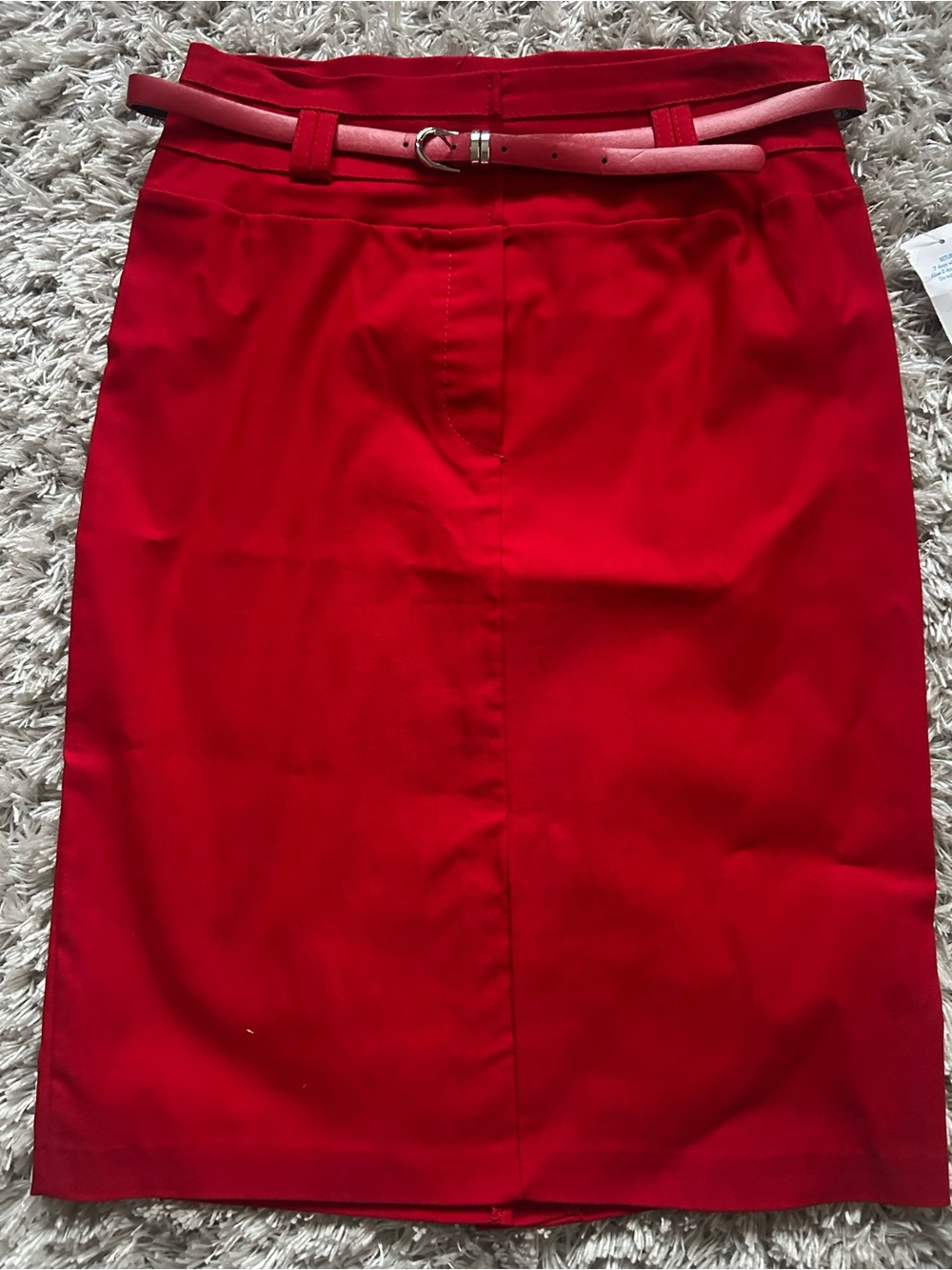 Red Pencil Skirt with Belt - Classic Women's Skirt